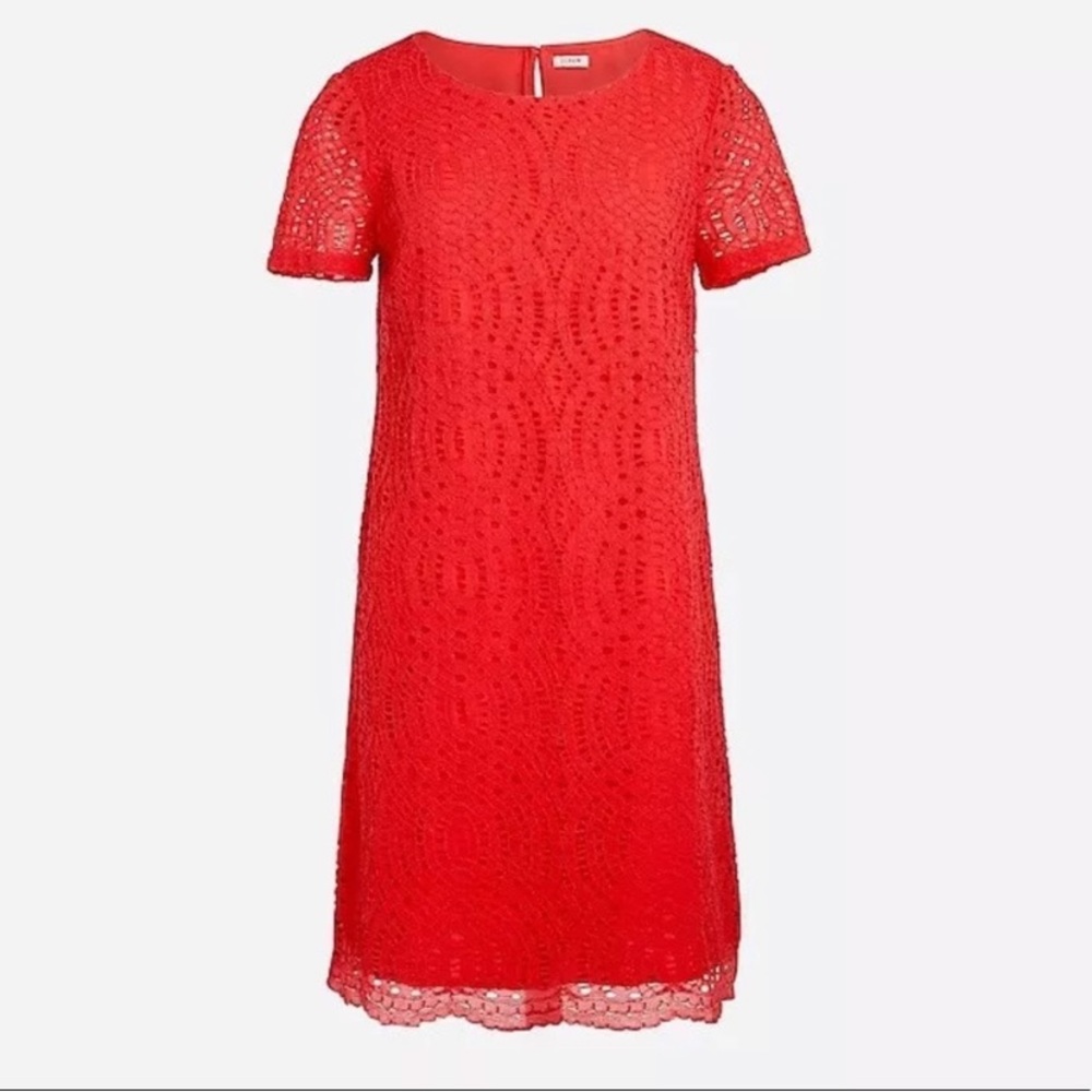 NWT J.Crew Lace Coral Sheath Dress with Scalloped Hem
